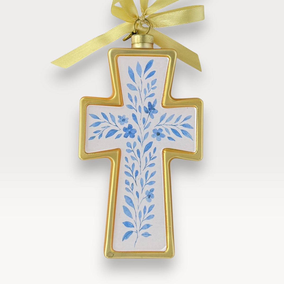 Floral Cross Blown Glass Christmas Ornament – 2026 First Edition