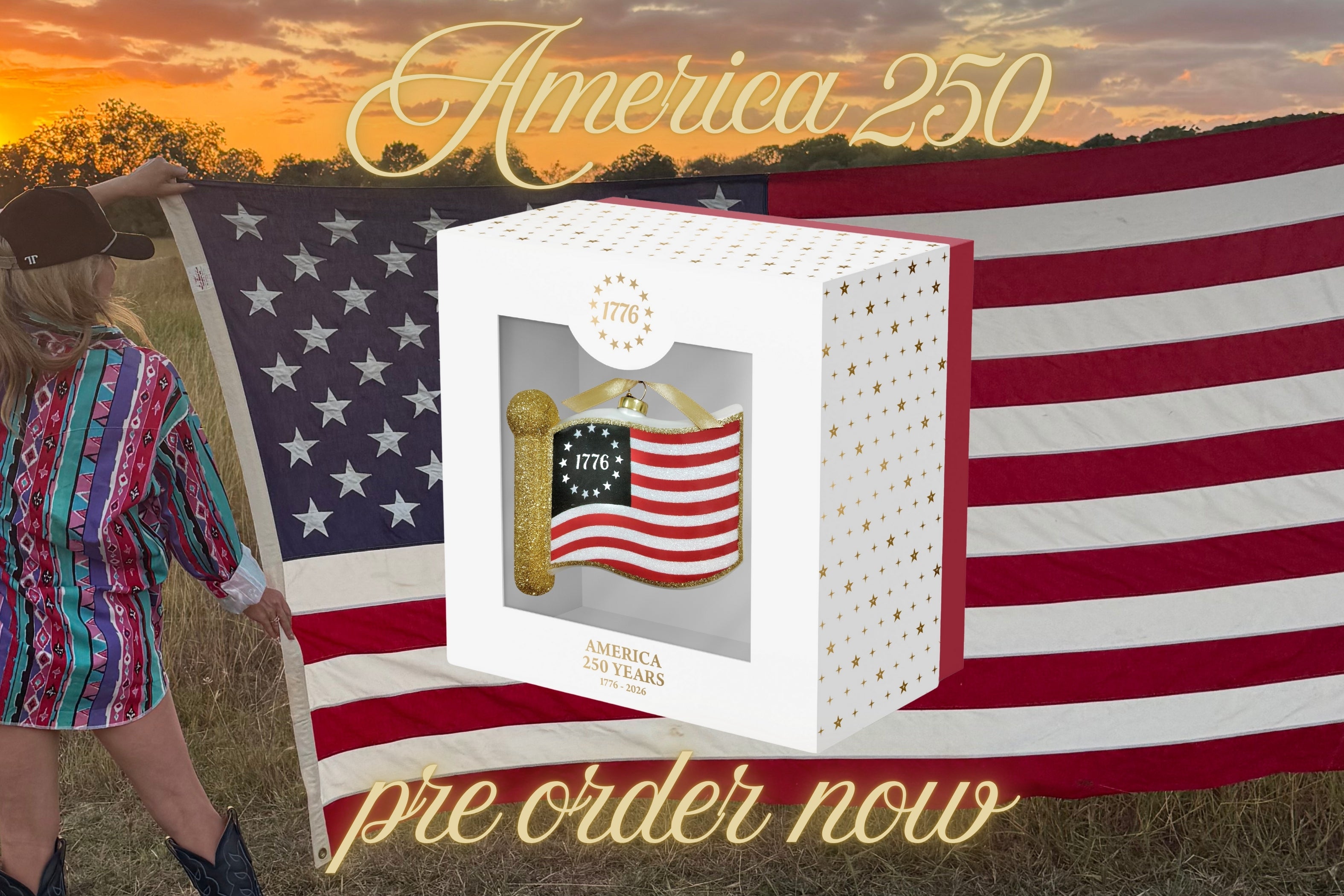 American Flag with America 250 Commemorative Christmas ornament