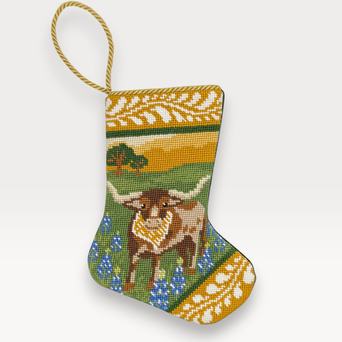 Bauble Stocking x Texan Christmas Texas Longhorn Needlepoint Mini Stocking