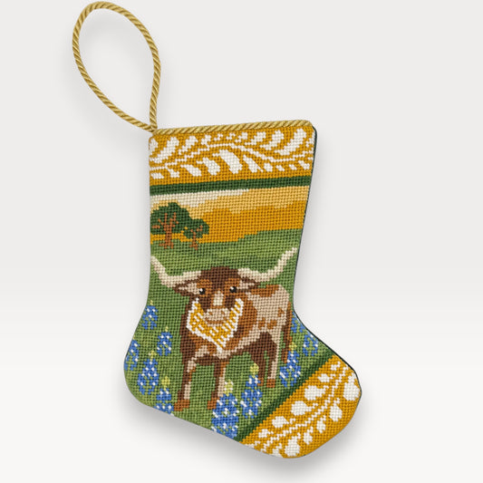 Bauble Stocking x Texan Christmas Texas Longhorn Needlepoint Mini Stocking