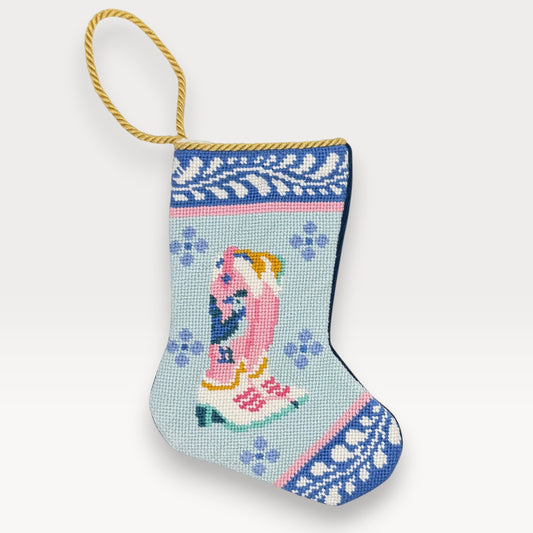Bauble Stockings x Texan Christmas Cowboy Boot Needlepoint Mini Stocking