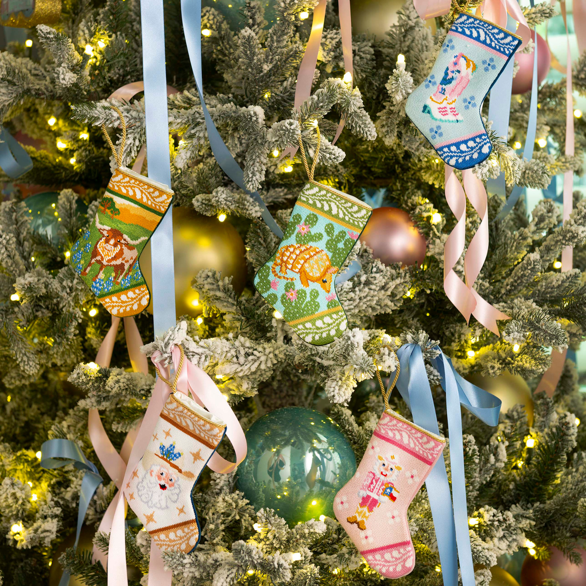 Bauble Stocking x Texan Christmas Texas Longhorn Needlepoint Mini Stocking