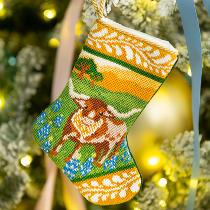 Bauble Stocking x Texan Christmas Texas Longhorn Needlepoint Mini Stocking