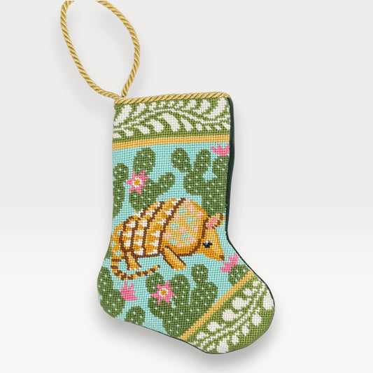 Bauble Stockings x Texan Christmas Armadillo Needlepoint Mini Stocking