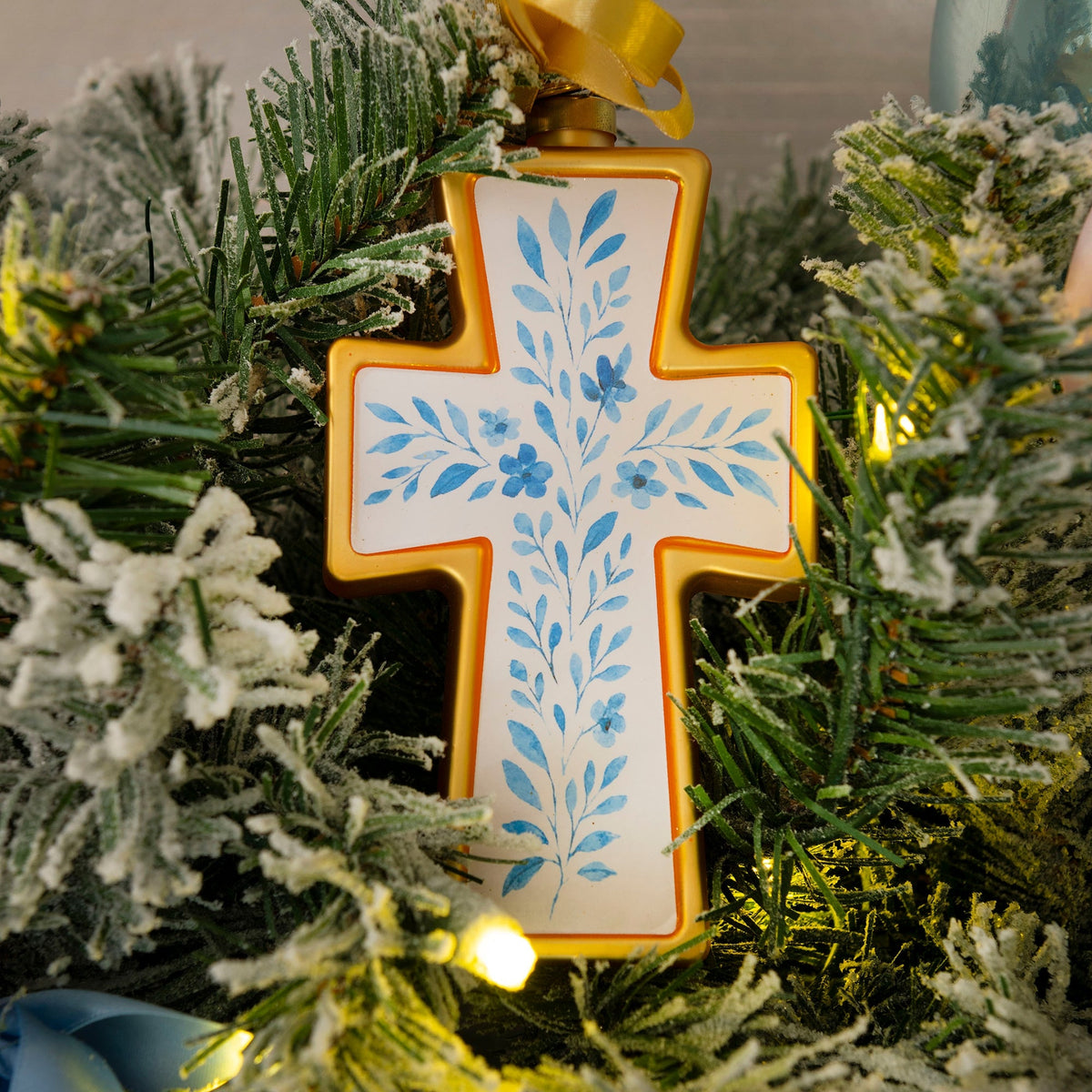 Floral Cross Blown Glass Christmas Ornament – 2026 First Edition