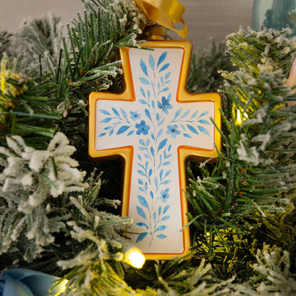 Floral Cross Blown Glass Christmas Ornament – 2026 First Edition