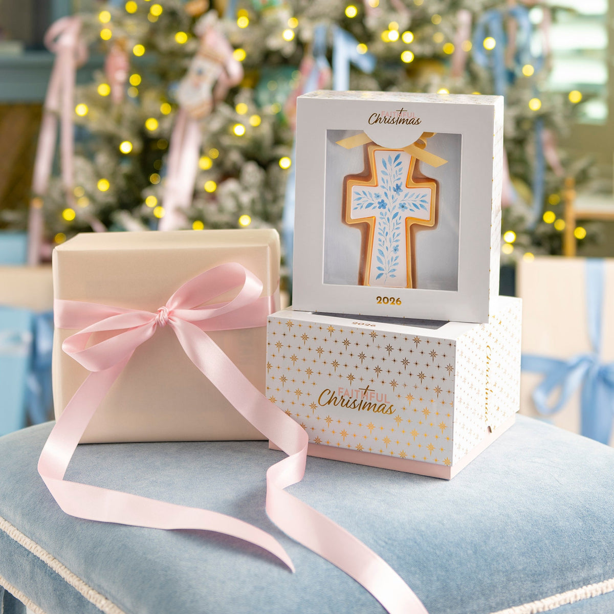 Floral Cross Blown Glass Christmas Ornament – 2026 First Edition