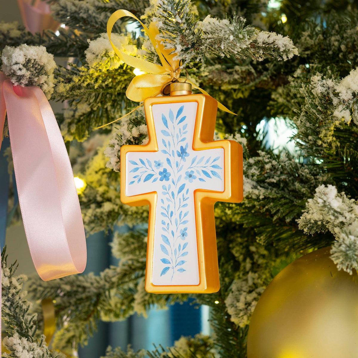 Floral Cross Blown Glass Christmas Ornament – 2026 First Edition