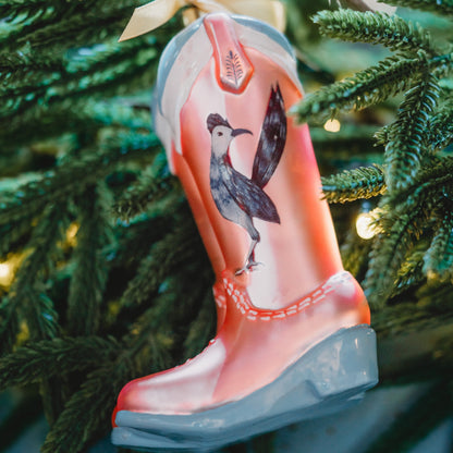 Pink Cowboy Boots & Roadrunner Texas Christmas Ornament | Texan Christmas 2026 Edition
