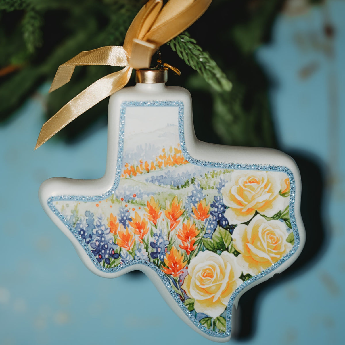State of Texas Wildflowers Blown Glass Ornament  | Texan Christmas 2026 Edition