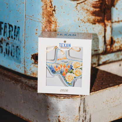 State of Texas Wildflowers Blown Glass Ornament  | Texan Christmas 2026 Edition