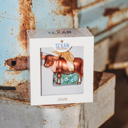Texas Longhorn Blown Glass Christmas Ornament | Texan Christmas 2026 Edition